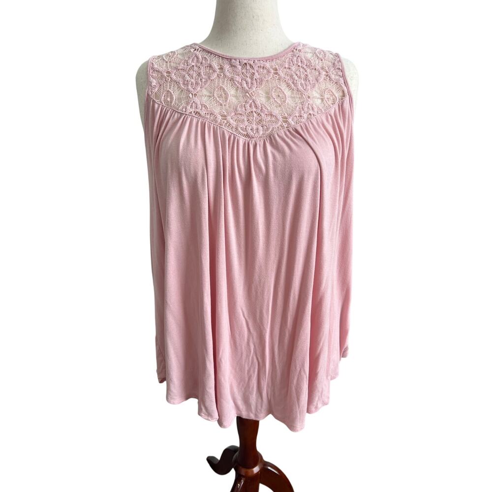 Paper & Tee Crochet Casual Loose Fitting Sleeveless Blouse 2X